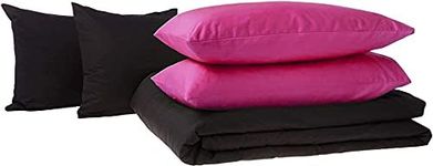 Tache 6 Piece 100% Cotton Reversible Pink Black Comforter Set, King