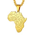 Men Necklace Map of Africa Pendant & 22" Wheat Chain, With National Boundaries Pattern & Country Name, 18K Gold Plated Stainless Steel African Jewellery African Outline Pendant Necklace (Gift Package)