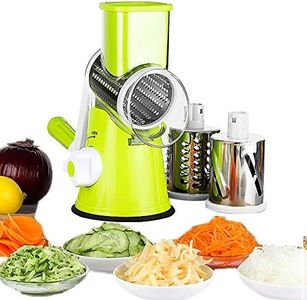 Mandoline Slicer,Rotatorio Manual,Trituradora de Frutas Vegetales, rallador de Queso, Cortador de Papas, Molinillo de nueces, picadora de Verduras,3 Cuchillas de Acero Inoxidable (Verde)