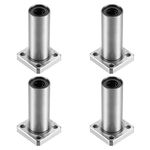 HiPicco Linear Ball Bearings, LMK10LUU 10mm Square Flange Linear Motion Bushing Double Side Rubber Sealed for 10mm Linear Shaft CNC Machine 3D Printer 4 Pack