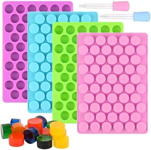 Sakolla Round Candy Molds Silicone, 220 Cavities Mini Cylinder Molds for Chocolate, Hard Candy, Gummy, Ganache, Ice Cubes, Set of 4 with 2 Droppers