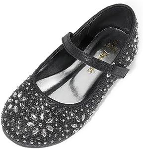 DREAM PAIRS Toddler Girl's Dress Shoes Mary Jane Rhinestone Ballerina Flat for Party, Birthday, Performance, Wedding Angel-66 Black Size 12 Little Kid