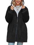 Xnova Women Oversized Hoodie Teddy Fleece Winter Coats Cardigan Full Zip Up Hooded Long Sleeve Warm Coat Sherpa Outwear with Pockets Ladies Fuzzy Solid Tops(Black,L)