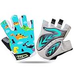 Kids Junior Cycling Gloves Fingerless Outdoor Sport Road Mountain Bike, Fit Boy Girl Youth Age 2-10, Gel Padding Bicycle Half Finger Pair S M L XL (Dinosaur, L)