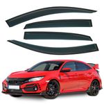 Set Of 4 STICK-ON Wind Deflectors Compatible with HONDA CIVIC Hatchback Type R 2017 2018 2019 2020 2021 Models.