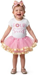 Luke and Lulu 4th Birthday Girl Outfit - Four Ever Sweet, Four Hear Me Roar, Pink - Fourth Birthday Outfit Girl