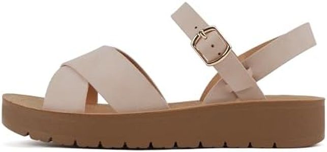 Soda CHESTER ~ Women Flat Sandals Flatform Ankle Buckle Criss Cross Band Straps Sandals Shoes, Blush Nubuck, 7