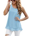 YOPP Women's Sleeveless Blouses for Work Professional Summer Flowy Fashion Chiffon Tank Tops Blouse,Light Blue,X-Large