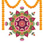 Funnlot Diwali Decorations,Rangoli Floor Stickers,Diwali Decorations for House with 2 Artificial Orange Marigold Flower Garland,Indian Theme Decorations Diwali Decor and Gifts