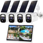 Kittyhok Solar Security Camera Outdoor System with Monitor | 4pcs Wireless Solar Powered Security Camera, Human Detection, Spotlight, for Home Security | 10CH NVR, 10'' IPS Monitor, Local Storage