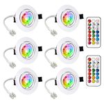 LED Recessed Ceiling Light Rotatable Bulbs Warm White 2700K 6W RGB GU10 Colour Changing Spotlight Bulbs Dimmable by 21 Keys Remote Control 50W Halogen Bulbs Equivalent Lighting for Indoor (6 Pack)