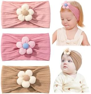 jollybows 3 Pcs Baby Girls Bows Flower Headbands Soft Nylon Hairbands with Bows Handmade Hair Accessories for Kids Toddlers Infants Newborn
