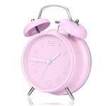 Retro Alarm Clock Battery Operated nightstand Clock,4 inch Twin Bell Backlight Alarm Clock for Bedroom,Desk,Bedside Loud Alarm Clock(Pink)