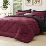 Bedsure Burgundy and Black King Size Comforter Set - 7 Pieces Reversible King Bed in a Bag, King Bed Set Burgundy and Black with Comforters, Sheets, Pillowcases & Shams