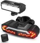 WSDCAM Rechargeable Rear and Front Bike Light Set, Remote Control Bike Tail Light with Turn Signals and Brake Light Bike Alarm Horn, Bike Headlight for Night Riding Bike Light Set with Bike Horn Alarm