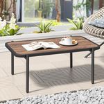 C-Hopetree Small Metal Patio Coffee Table for Outside, Outdoor Side Table with Woodgrain Top