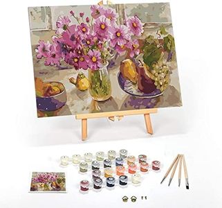 Ledgebay DIY Paint by Numbers Kit for Adults Framed Canvas Beginner to Advanced Paint by Numbers Kit, Kits Include Acrylic Paint set, Brushes & Tabletop Easel (Cosmos from The Garden 12" x 16" Framed)