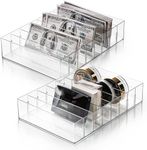 Covzoe 2 Pack Plastic Cash Organizer, 8 Section Eyeshadow Palette Makeup Organizer with Removable Devider, Clear Money Bill Budget Tray Cosmetic Display Holder for Mail, Envelop, Sunglasses, Cosmetic