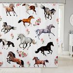 Horses Shower Curtains,Floral Plant Bathroom Curtains for Kids Teens Boys Girls,Wildlife Animal Theme Waterproof Bath Curtains,with 12 Hooks Suits for Bathtub, 72" W x 72" L,Romantic Spring
