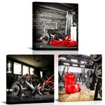 LyerArtork 3 Pieces Sports Canvas Wall Art Home Gym Pictures Wall Decor Dumbells Boxing Gloves Body Building Training Poster Prints for Boys Room Fitness Decoration 12x12inchx3pcs (Small)