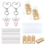 GWHOLE Angel Keychain Favor 90pcs Angel Keychains Set with 30 Crystal Angel Key Rings 30 Thank You Tags 30 Organza Bags Charms Gifts for Guests Baby Shower Wedding Christening Souvenir