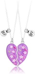 2 Piezas Adorables BFF Collares Estrellas Moradas,Best Friends Collar con Colgante de Corazón, Collar de la Amistad para 2, Joyería de Amistad de San Valentín para Niñas Mujeres Amigos Hermanas Madre