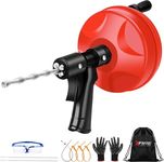 35FT Drain Auger, 10-in-1 Double Mode Drain Snake Tool, Professinal Plumbing Snake, Drain Snake with Safety Glasses and Gloves, Hair Removal Tool with Cleaning Brush [Upgraded 4.0]