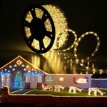 Tuanchuanrp 100Ft LED Rope Lights Outdoor, 110V Outdoor String Lights Waterproof, Ideal for Eaves,Backyards Garden,Halloween, Christmas Decoration, Indoor Outdoor Use(Warm White)