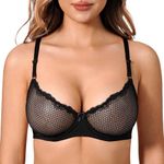 Deyllo Women's Sexy Lace Bra Mesh 1/2 Cup Delicate Underwire Unlined Demi Bra (Black,36A)