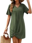 AI'MAGE Women's Bathing Suit Cover Up Short Sleeve Swimsuit Coverup V Neck Bikini Beachwear Twisted Mini Dress(Army Green, Medium)