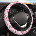 Pink Kitty Cat Car Accessories Cute Strawberry Steering Wheel Cover Women Car Steering Wheel Covers Protector Universal 15 Inch