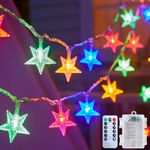 Brightown Star String Lights Battery Operated - 17 ft 50 LED Star Fairy String Lights with Remote and Timer, 8 Modes Waterproof for Bedroom Tent Loft Bed Patio Party Wedding Decor, Multicolor