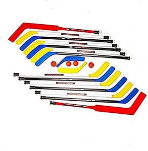 Cosom Junior Hockey Sticks for Floor Hockey and Street Hockey for Kids, Youth Hockey Set, 20 Pieces 12 Plastic Sticks, 2 Goalie Sticks, 2 Replacement Blades, 2 Pucks and 2 Balls, 43", Standard Shaft