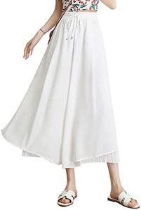 Flygo Womens High Waisted Swing Chiffon Wide Leg Cropped Palazzo Pants Culottes(White-XL)