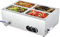 WILLPREP Commercial Electric Food Warmer with 4 Pans and Lids, 18L Large Buffet Server for Catering Restaurants Parties, 1500W Stainless Steel Bain Marie with Adjustable Temperature