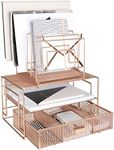 BLU MONACO Workspace Rose Gold Desk Organizer and Accessories Desktop Rack with File sorters and Drawer for Office Supplies, Paper, Device and Folder