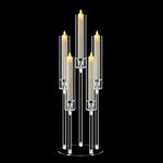 1 Set 5 Arm Acrylic Candelabra Centerpieces, Mjkeomo 27'' Tall Clear Candle Holder for Tables, Candlesticks Holder with Lampshade for Wedding Fireplace Dinner Party Decor Fit 0.87'' LED Candle