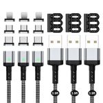 Magnetic Charging Cable,[3-Pack,3.9ft] Magnetic USB-C Cable, Data Transfer &QC 3.0A Fast Charger for Phone-i/Type C/Micro-USB 3-in-1, Premium Nylon Magnetic Charge Cable for Smartphone