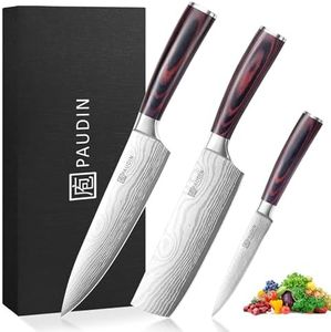 Knife Set - PAUDIN Kitchen Knife Set, Professional Kitchen Chef Knives with Ultra Sharp Blade & Wooden Handle (3 PCS Kitchen Knife Set)