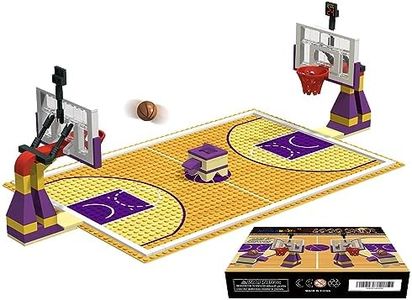 Building Block Education Toy - Basketball Court Baseplates 5" X 10" (3 Pack) and Sets of 2 Basketball Stands Building Bricks for Basketball Game - Compatible with Major Brands (Basketball Playset)