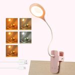 Akynite 3W Rechargeable Clip on Bed Light, Type C Charging, 5 Colour & 5 Brightness, 28 LED Touch Control Bedside Lamp Flexible, Small Battery Clip Light, Reading Light Clip on Bed for Kids, Pink