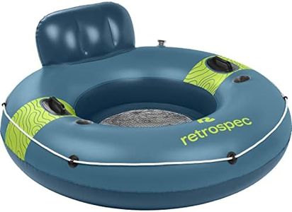 Retrospec ﻿﻿ Weekender Float River Tube for Lakes, Rivers, and Pools ﻿with 2 Cup Holders, Built-in Backrest and Wrap Around Grab Rope for Easy Transport - Adriatic Blue - 48” Inflated - 53” Deflated﻿