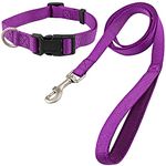 Dog Collar and Leash Set, Nylon Collar and Leash for Dogs Classic Solid Colors for Small Medium Large Dogs (S, Collar 10-14", 5/8", Purple)