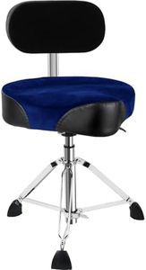 AKOLT Saddle Drum Throne with Backrest, Heavy Duty Drum Seat, Hydraulic Drum Stool, Height Adjustable Suede Drum Chair, Motorcycle Style, for Adults Drummers Dark Blue