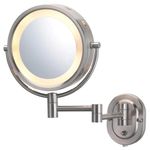 Jerdon HL65N 8-Inch Two-Sided Swivel Halo Lighted Wall Mount Mirror with 5x Magnification, 14-Inch Extension, Matte Nickel Finish