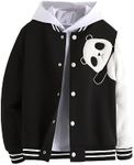 WDIRARA Boy's Color Block Letter Graphic Print Button Front Varsity Bomber Jacket Blue and Black 8Y