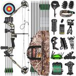 ZSHJGJR Archery Compound Bow Set Kit, 20-70Lbs Adjustable Compound bow and arrow Compound Bow Adult Beginner Professional Compound Bow for Hunting Target outdoor shooting RH/LH (LH, Camo - Set 2)