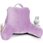 Clara Clark Reading Pillow for Kids, Back Pillow for Sitting in Bed - Shredded Memory Foam Reading & Bed Rest Pillow with Arms and Pockets - Bed Pillows for Sitting Up in Bed - Petite, Light Purple