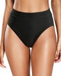 Holipick Women Black High Waisted Bikini Bottoms High Cut Swim Bottom Full Coverage Swimsuit Bottom S