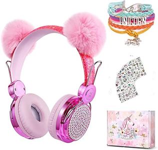 Bola de Pelo Auriculares Niños Inalambricos con Luz LED,Límite de Volumen de 85dB Auriculares Bluetooth Niños, Auriculares Diadema Niños con Micrófono,Cascos Niños para PC/IPad/Estudio/Viaje Regalos